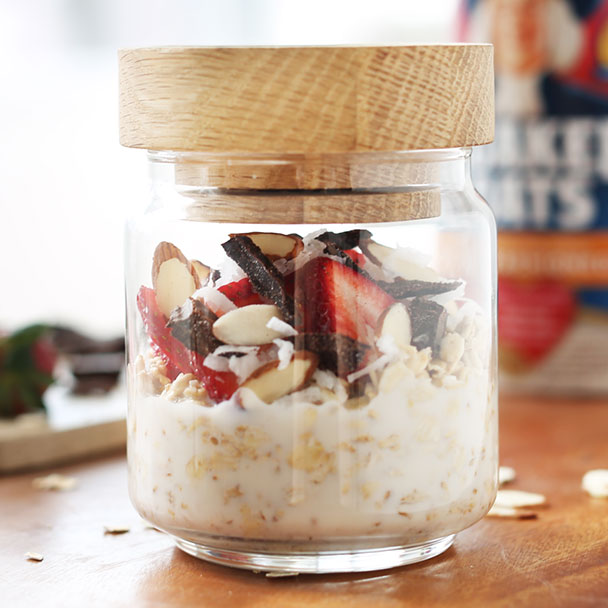 chocolate coconut overnight oats made with almond, coconut and maple syrup
